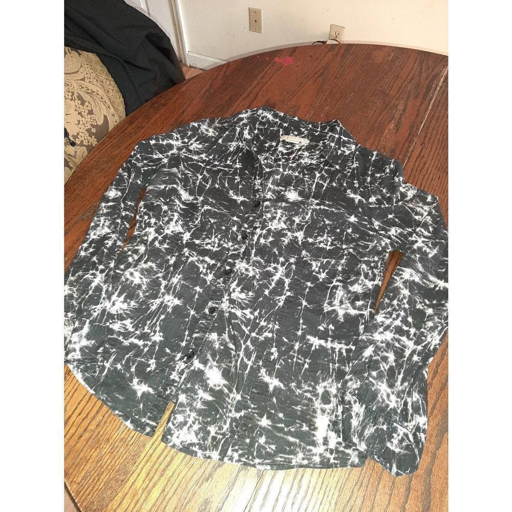 Size 12 Michael Kors Black White Tie-Dye Button Front Blouse Shirt Top